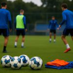 Spelers van Club Brugge op training bij de jeugdwerking, gezien van achteren