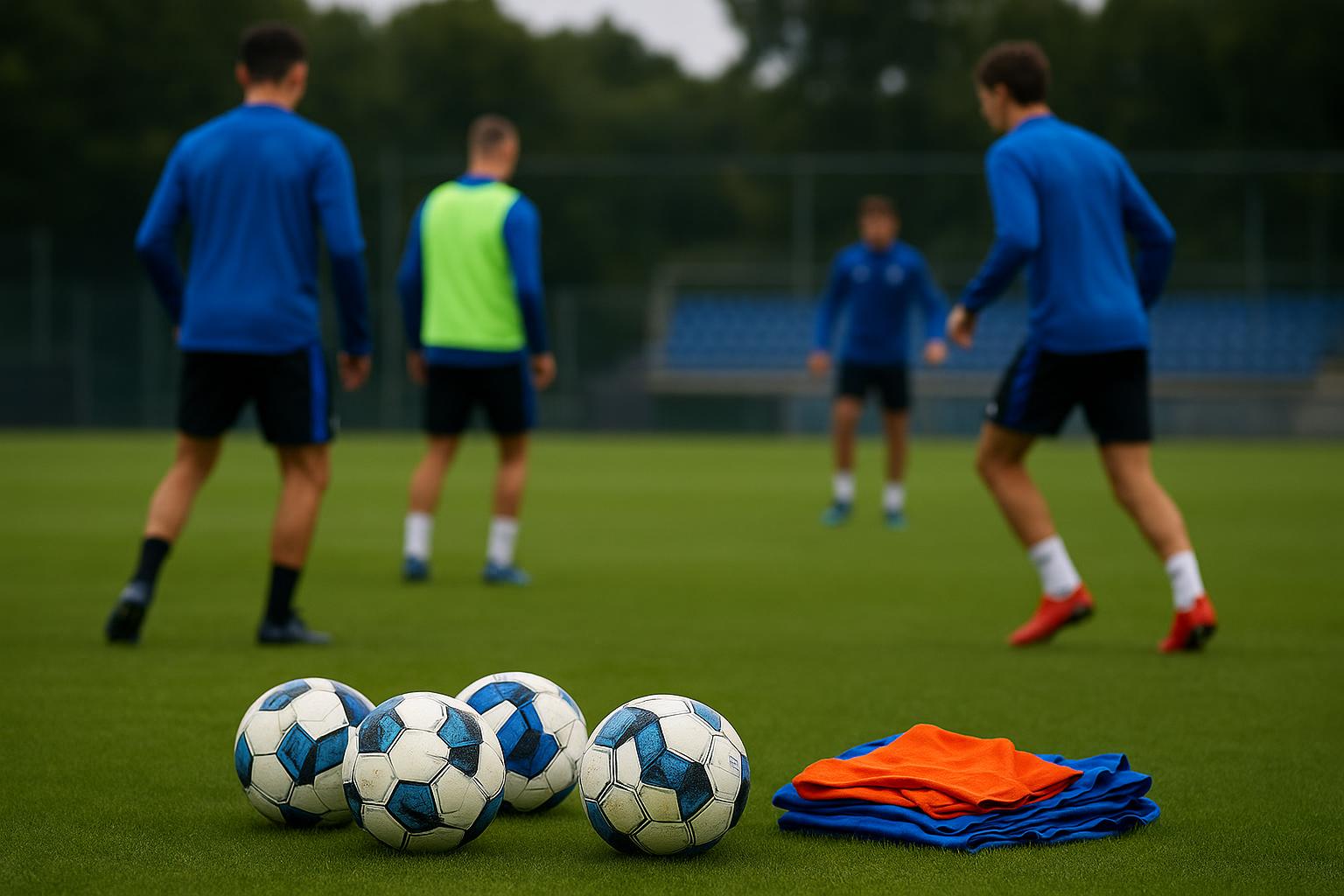 Spelers van Club Brugge op training bij de jeugdwerking, gezien van achteren