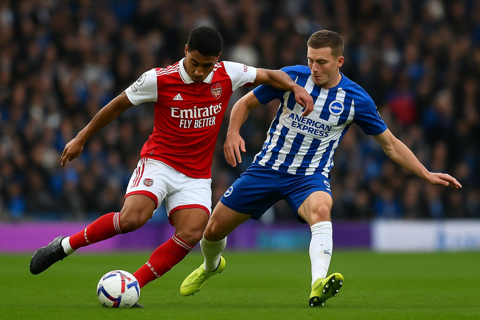 Arsenal viert op het veld na de 0-1 zege tegen Brighton in de Premier League