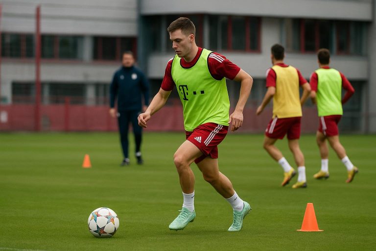 Vincent Kompany langs de zijlijn bij Bayern München tijdens een trainingsmoment.