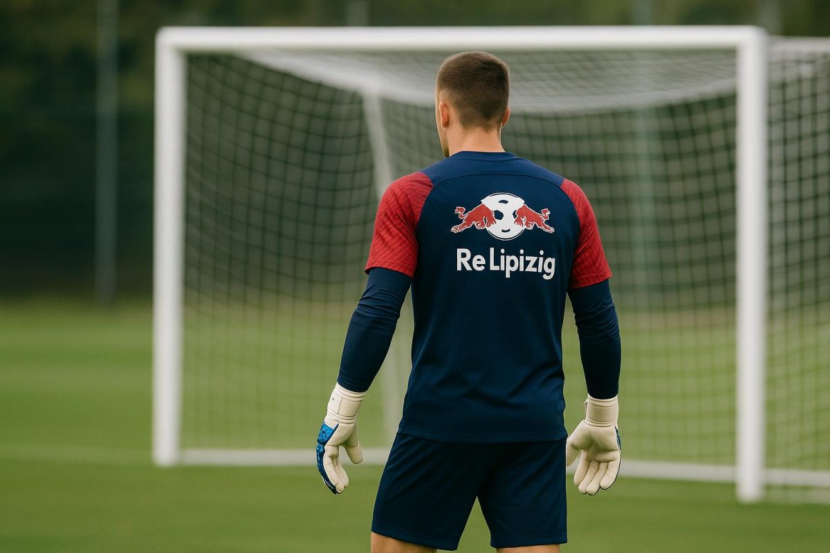 Maarten Vandevoordt op training bij RB Leipzig, gezien van achteren