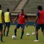Spelers van Haïti tijdens een training in aanloop naar een interland