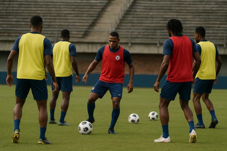 Spelers van Haïti tijdens een training in aanloop naar een interland
