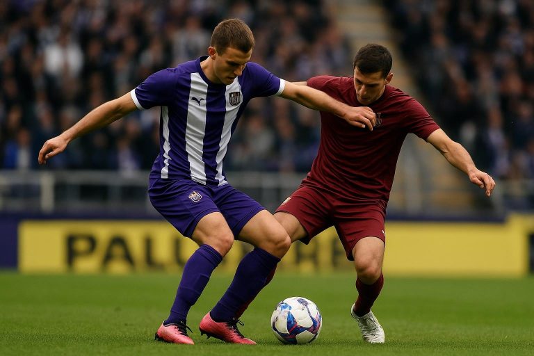 Sfeerbeeld rond Anderlecht met focus op een jonge middenvelder in wedstrijdcontext