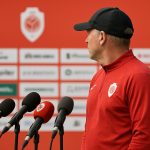 Joseph Oosting van Royal Antwerp FC tijdens een persmoment in aanloop naar de wedstrijd tegen La Louvière
