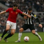 Tyrell Malacia van Manchester United na het late tegendoelpunt op St. James' Park