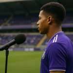 Nathan De Cat van RSC Anderlecht in een interviewmoment na een wedstrijd