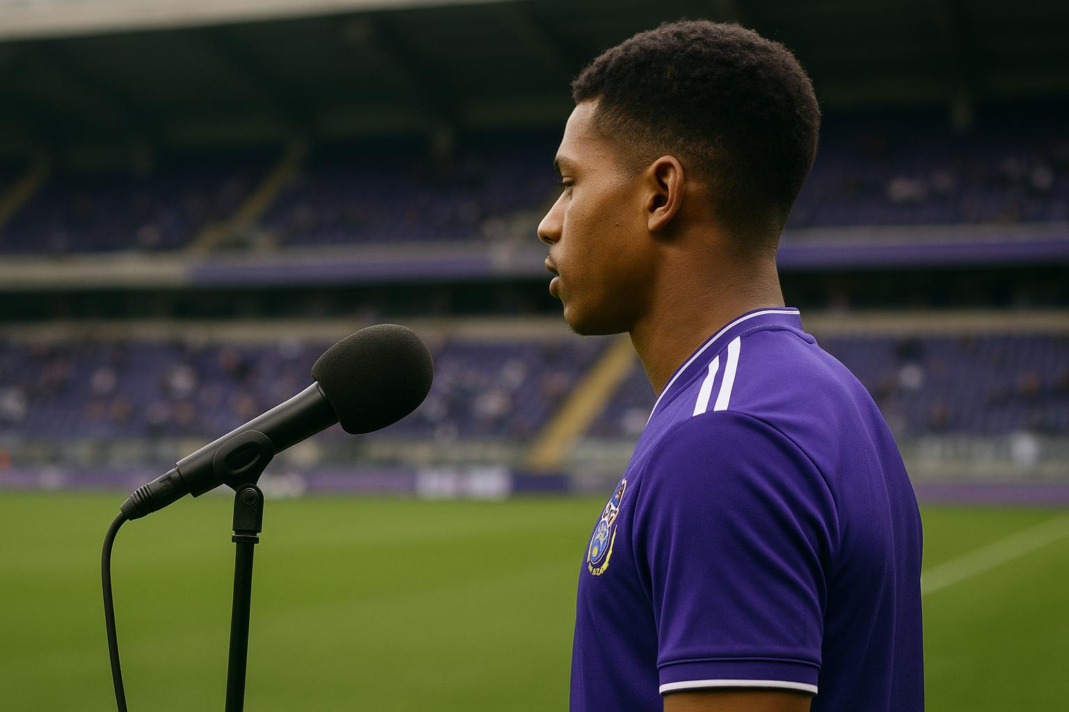 Nathan De Cat van RSC Anderlecht in een interviewmoment na een wedstrijd