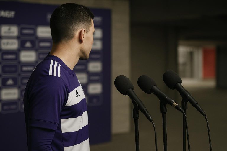 Thorgan Hazard van RSC Anderlecht in een rustig moment naast het veld