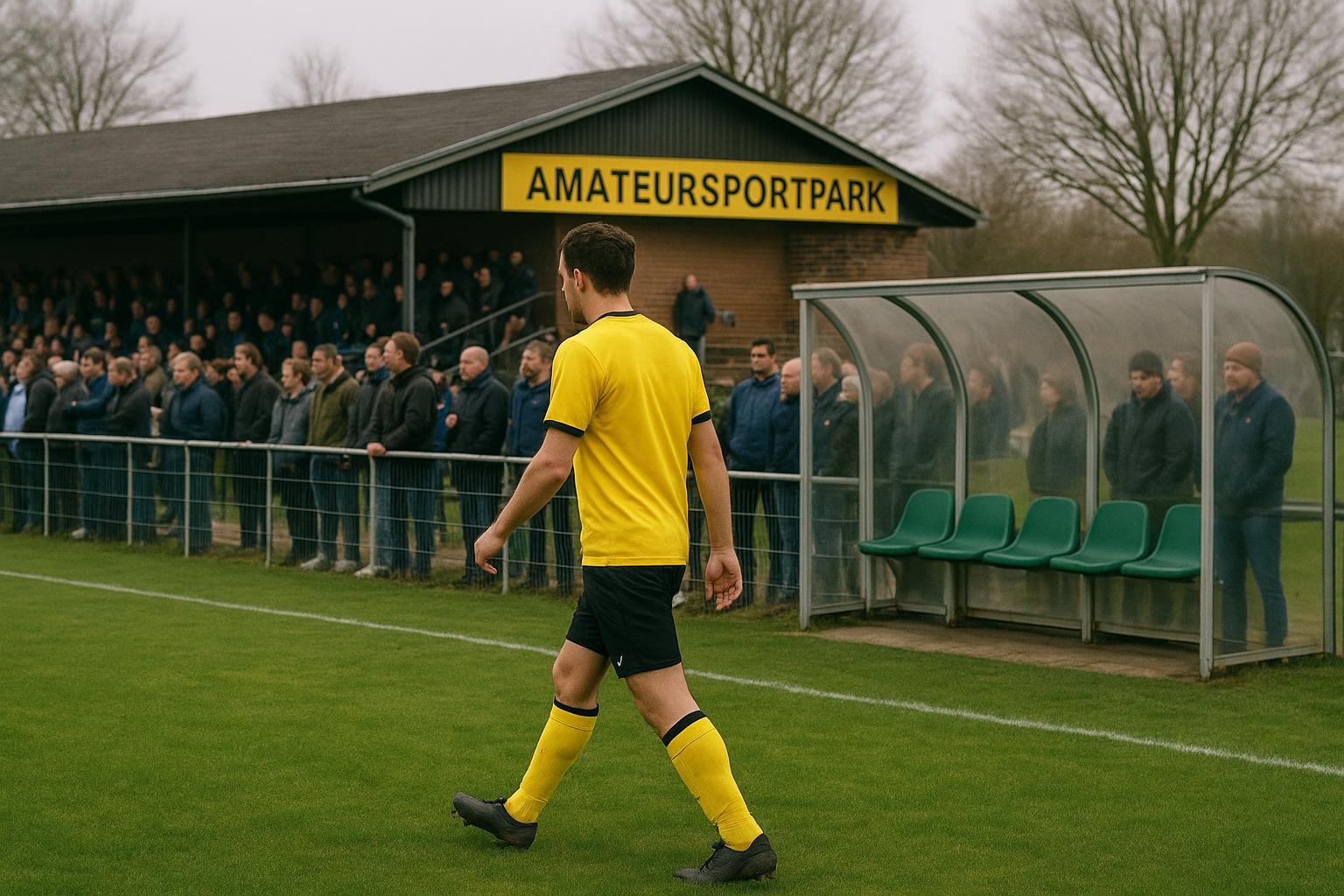 Beeld van een amateurwedstrijd op sportpark Fazantenkamp, in de context van OSM’75.
