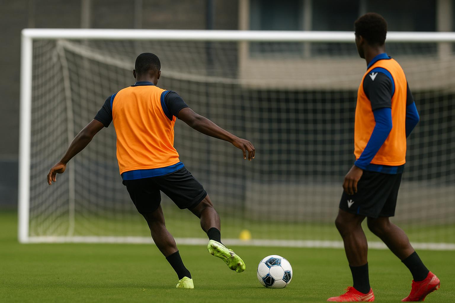 Sfeerbeeld op training bij Club Brugge met focus op de spitspositie in de aanloop naar de titelstrijd