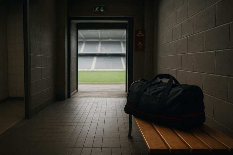 Neutrale sfeerfoto van een kleedkameromgeving in het vrouwenvoetbal, zonder herkenbare gezichten