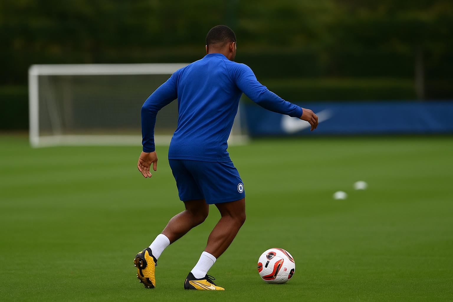 Romeo Lavia van Chelsea in een trainingscontext, op weg naar nieuwe speelminuten na blessureleed.