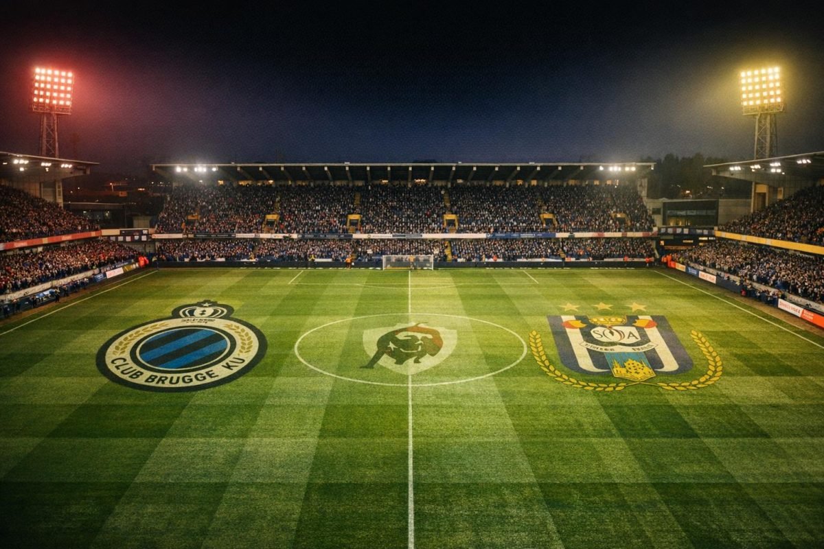 SpeeldagScanner headerbeeld van Club Brugge tegen RSC Anderlecht met scan-accenten in rood en geel