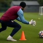 Aston Villa-doelman Emiliano Martínez tijdens een trainingsmoment
