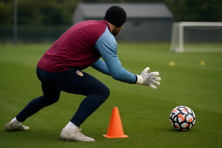 Aston Villa-doelman Emiliano Martínez tijdens een trainingsmoment