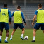Spelers van KRC Genk op training in aanloop naar de wedstrijd tegen Union.