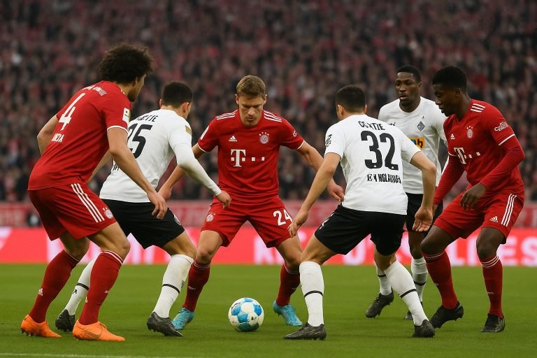 Spelmoment uit Bayern München tegen Borussia Mönchengladbach in de Bundesliga