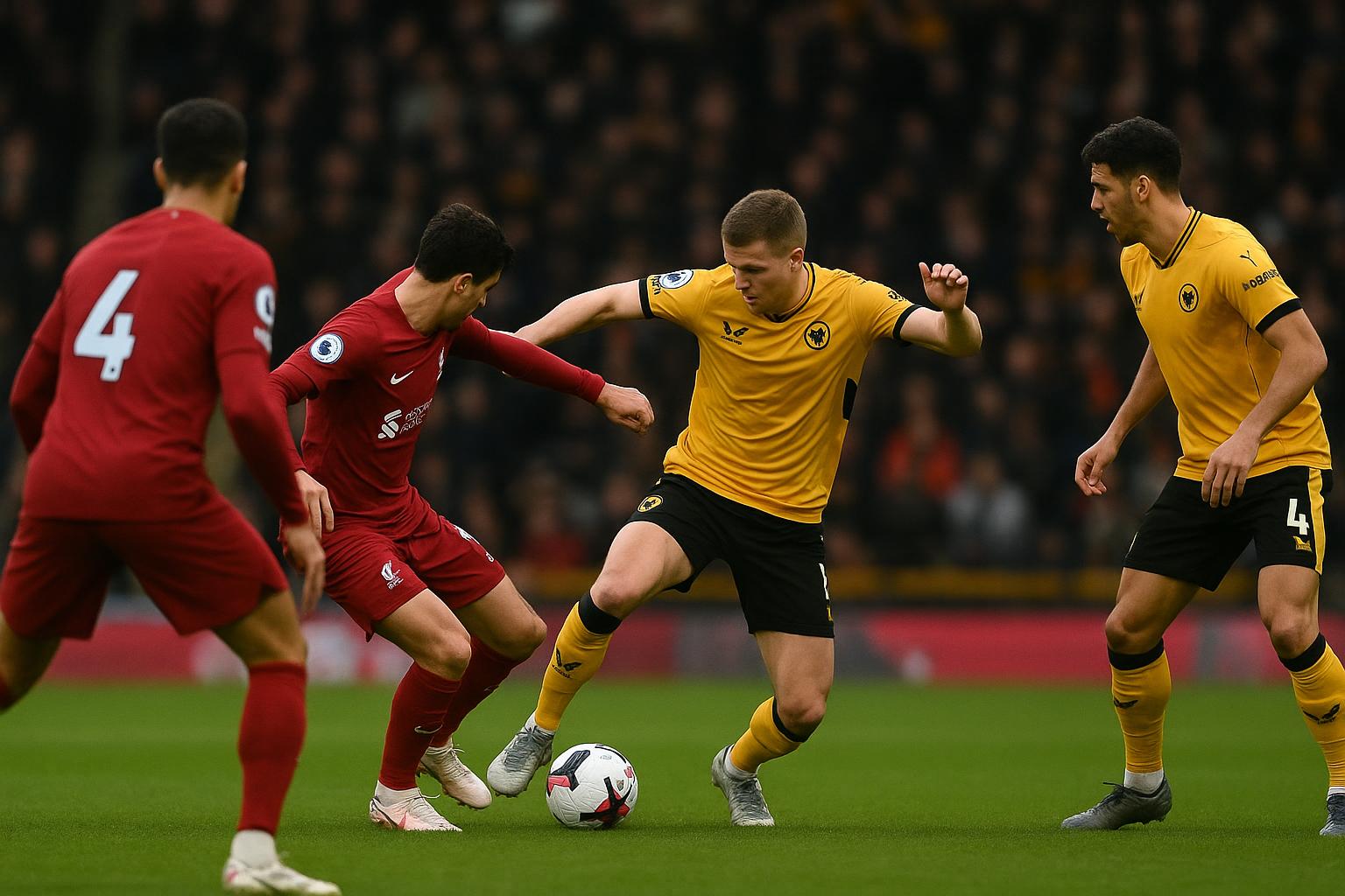 Spelmoment tijdens Wolverhampton Wanderers tegen Liverpool in de FA Cup