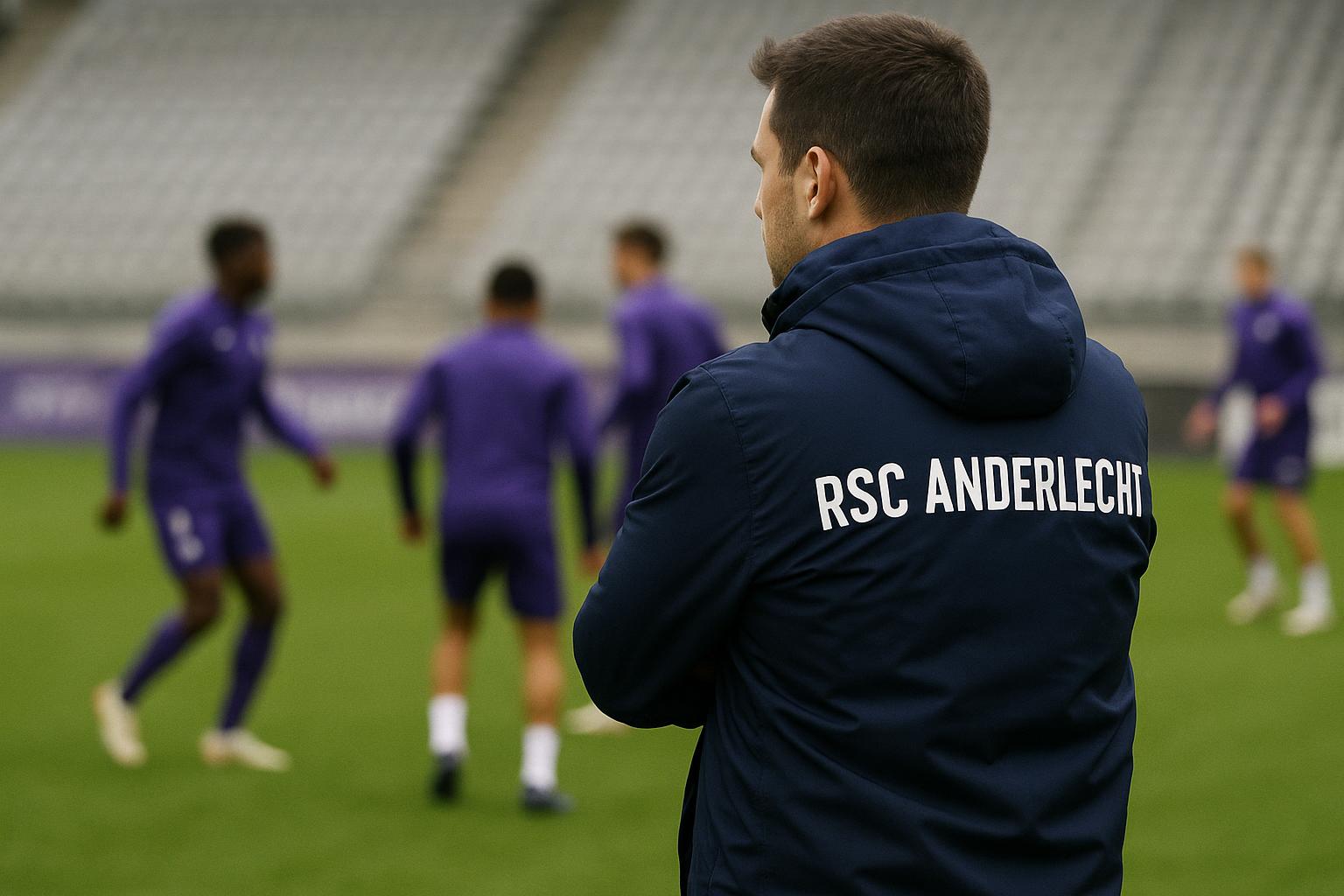 Jรฉrรฉmy Taravel langs de lijn bij Anderlecht in aanloop naar het duel met Club Brugge