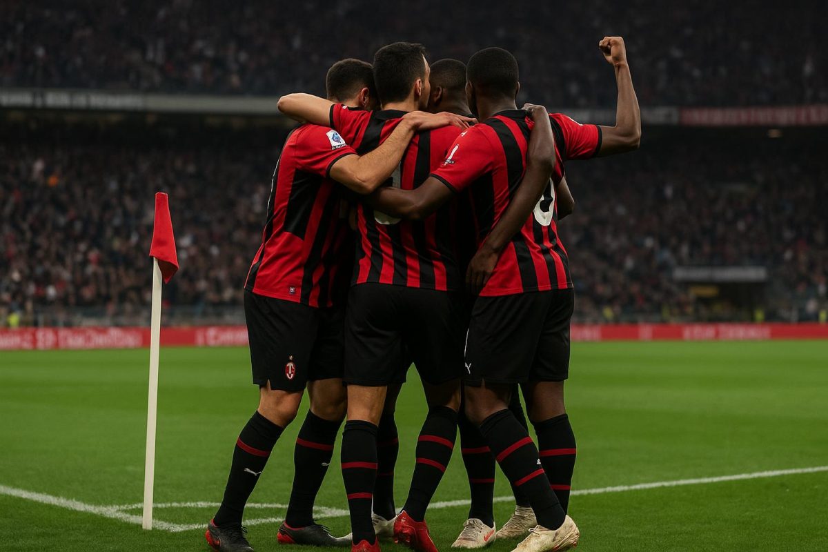 Spelers van AC Milan vieren een laat doelpunt in de slotfase.