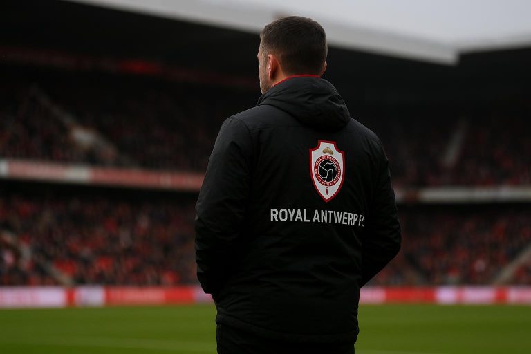Joseph Oosting langs de zijlijn bij Royal Antwerp FC