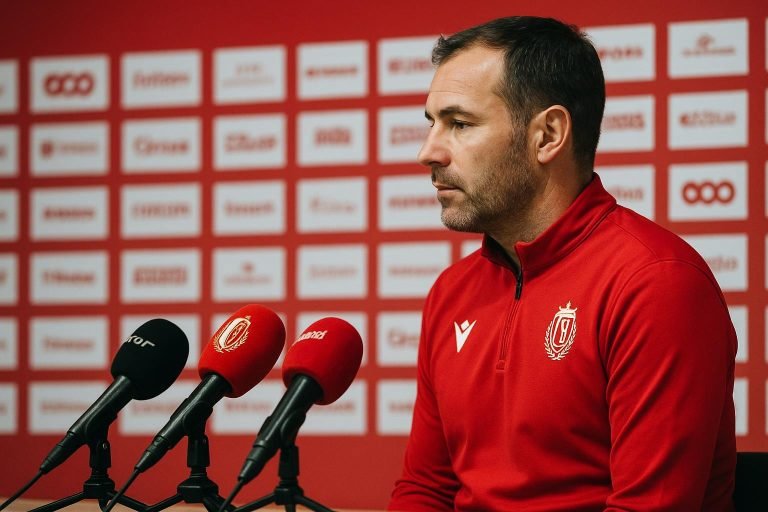 Vincent Euvrard coacht Standard langs de zijlijn in aanloop naar de match tegen Zulte Waregem.