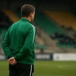 Frédéric Taquin, trainer van La Louvière, langs de zijlijn tijdens de wedstrijd tegen Royal Antwerp FC