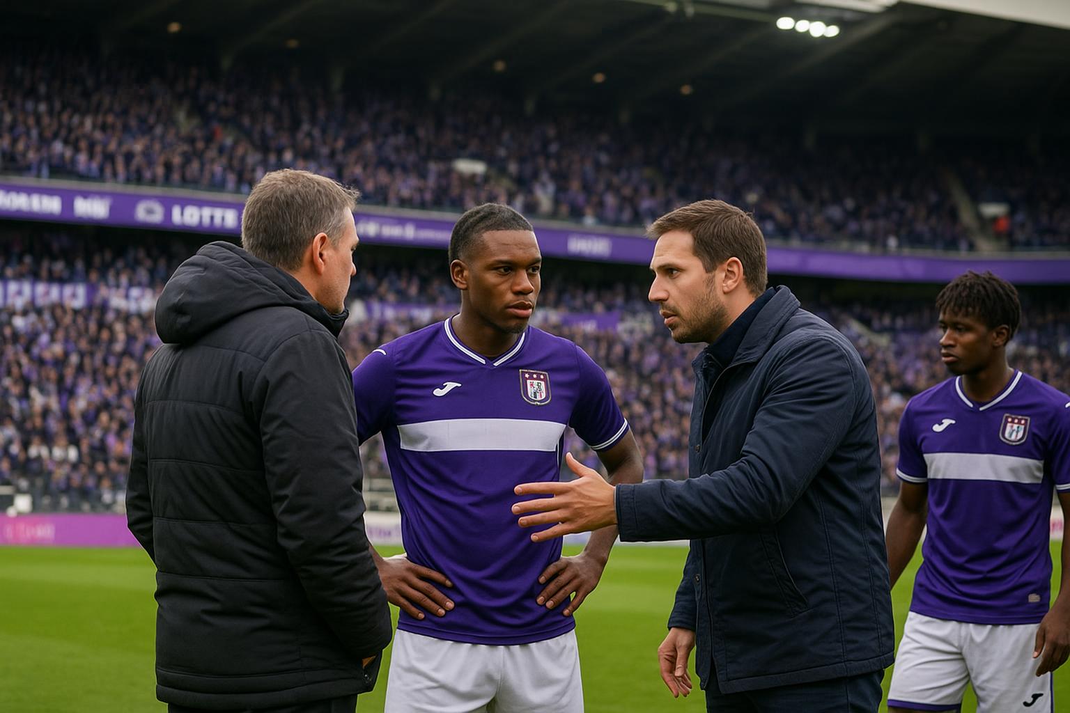 Supporters van RSC Anderlecht in het Lotto Park tijdens een wedstrijd