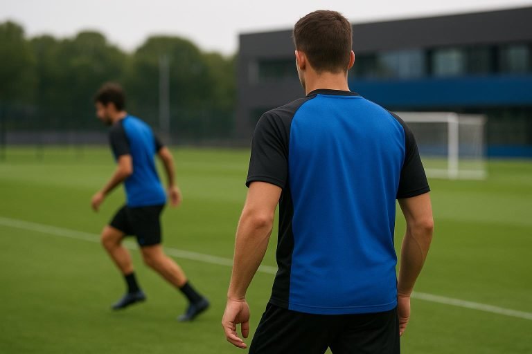 Lynnt Audoor op training bij Club Brugge, gezien vanop de rug zonder herkenbare gezichten