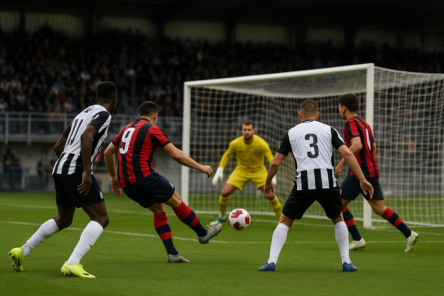 Spelmoment tijdens FCV Dender EH tegen Sporting Charleroi in een open wedstrijd