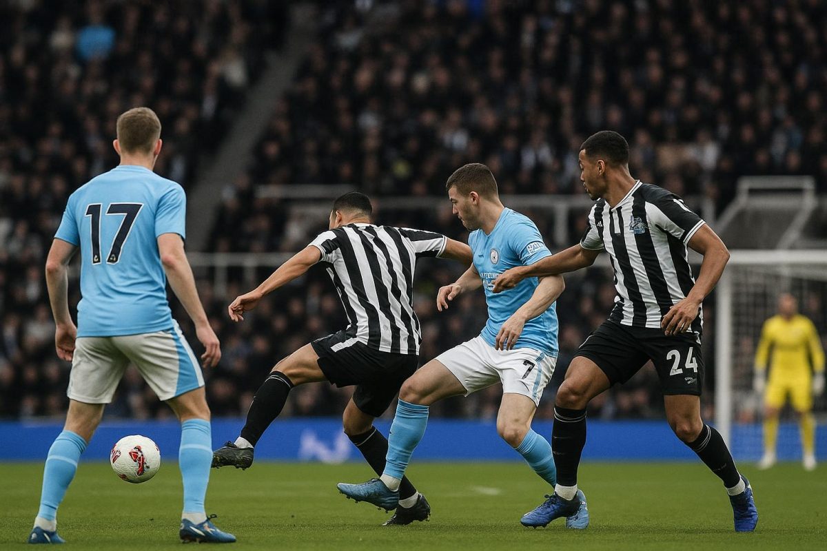 Spelmoment tijdens Newcastle United tegen Manchester City in de FA Cup