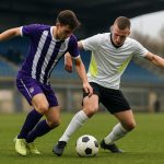 Actiebeeld uit RSCA Futures tegen Patro Eisden met duel op het middenveld
