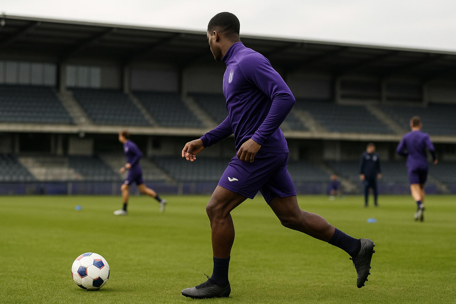 Ilay Camara van RSC Anderlecht tijdens een trainingsmoment in aanloop naar de topper tegen Club Brugge