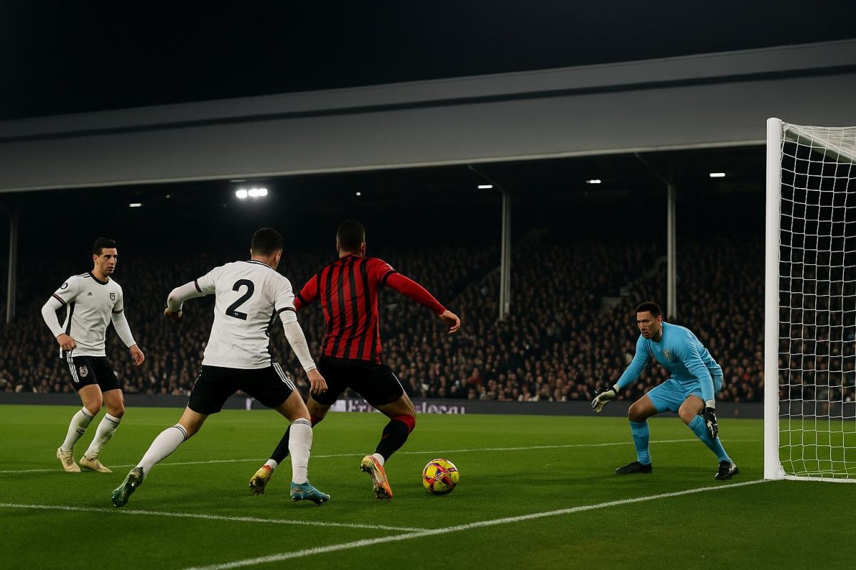Spelmoment in Fulham-Southampton op Craven Cottage in de FA Cup, met focus op de slotfase zonder herkenbare gezichten.