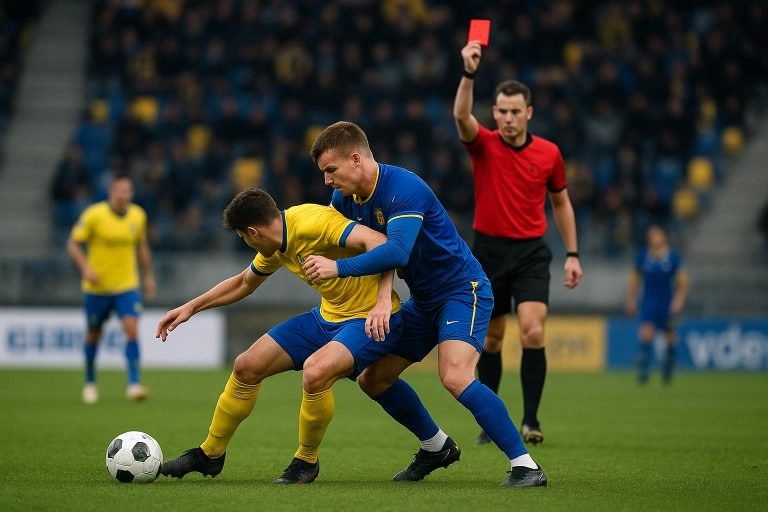 Wedstrijdbeeld van Westerlo tegen Union SG met duel in het strafschopgebied
