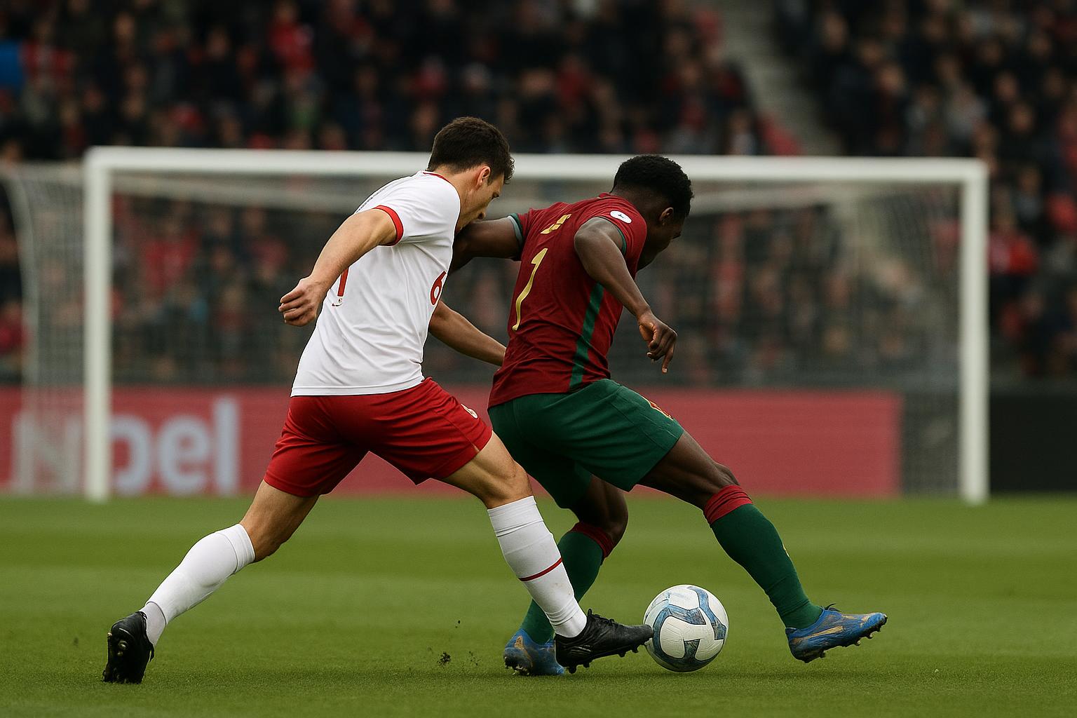 Spelmoment tijdens Zulte Waregem tegen Standard Luik, een duel om de bal in de slotfase