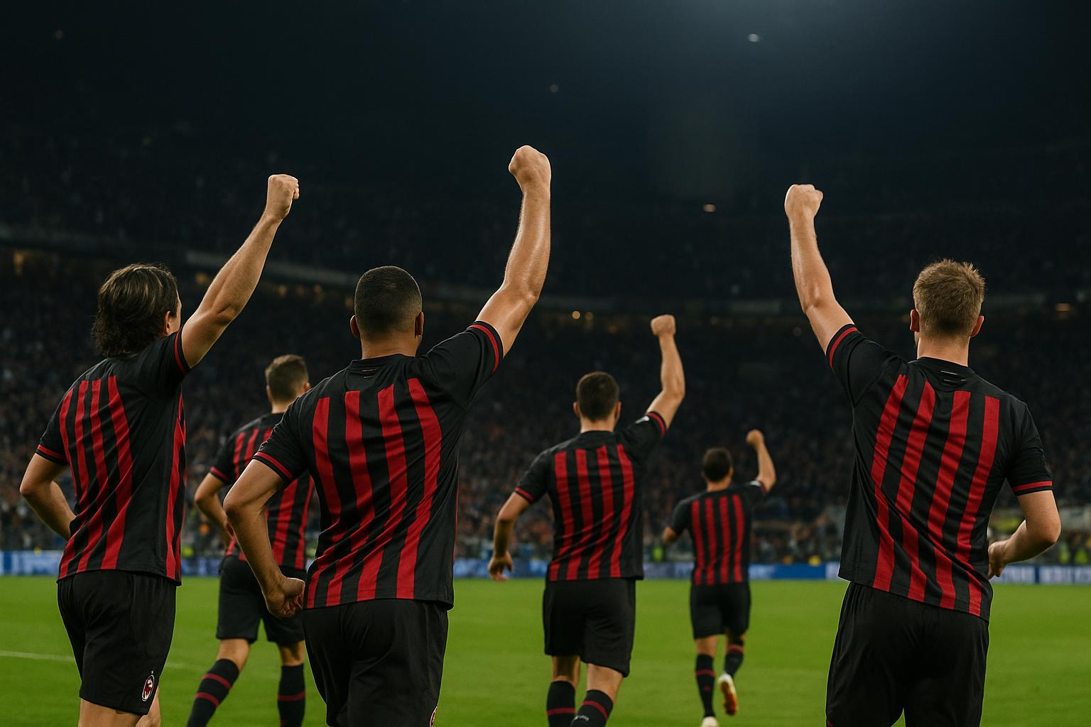 Spelers van AC Milan vieren na de derbyzege tegen Internazionale