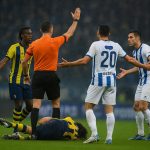 Spelmoment uit Union SG tegen KRC Genk met een duel in de zestien na een omstreden tackle