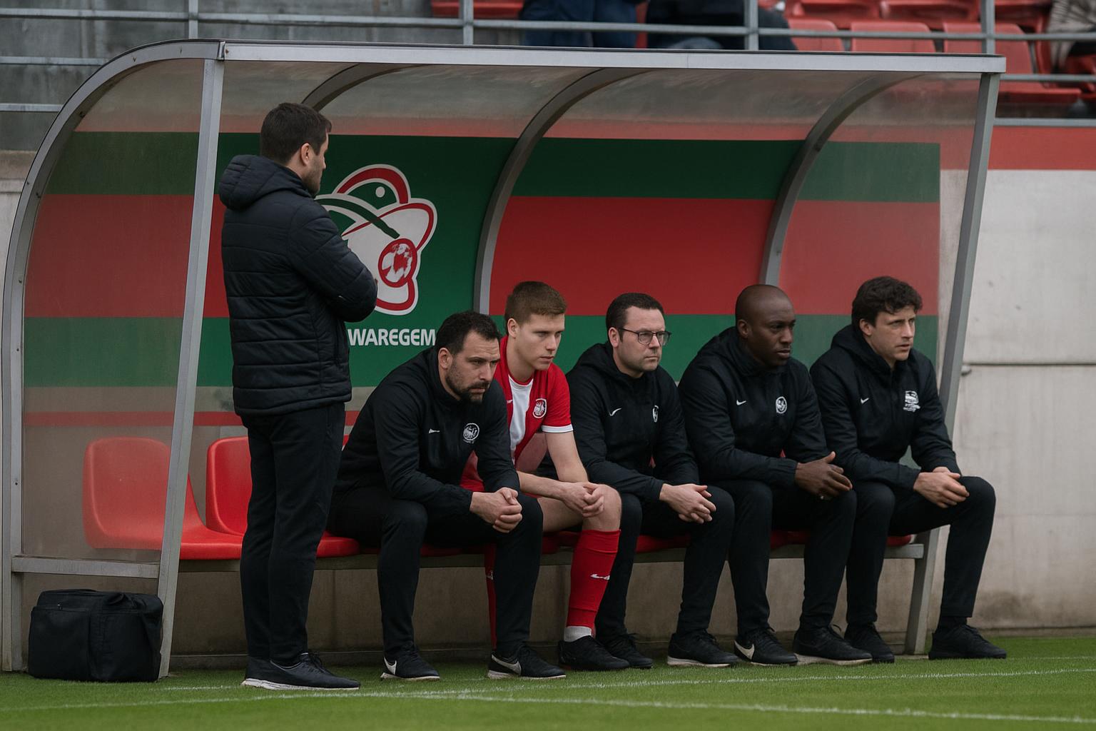 Sfeerbeeld aan de zijlijn bij Zulte Waregem tijdens een wedstrijd