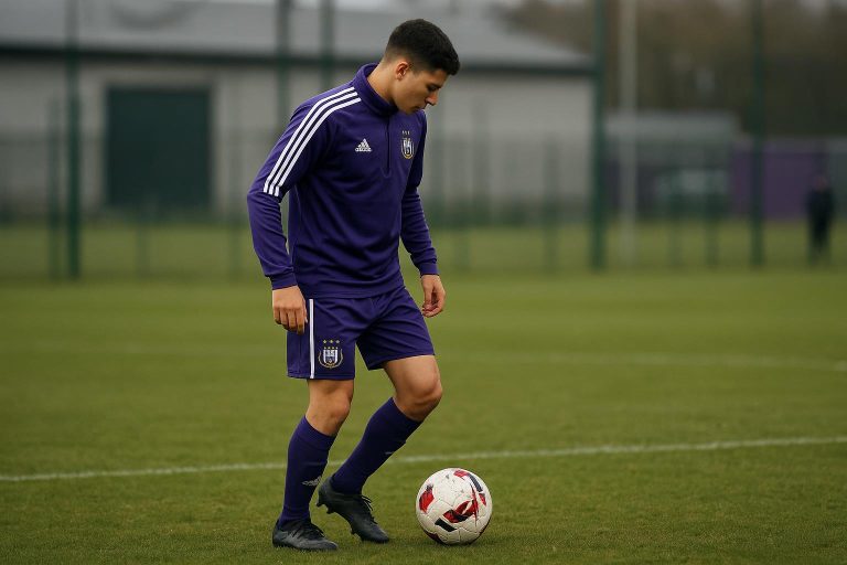 Nathan De Cat van RSC Anderlecht tijdens een training