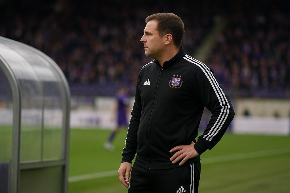 Jérémy Taravel langs de zijlijn bij RSC Anderlecht tijdens een wedstrijd