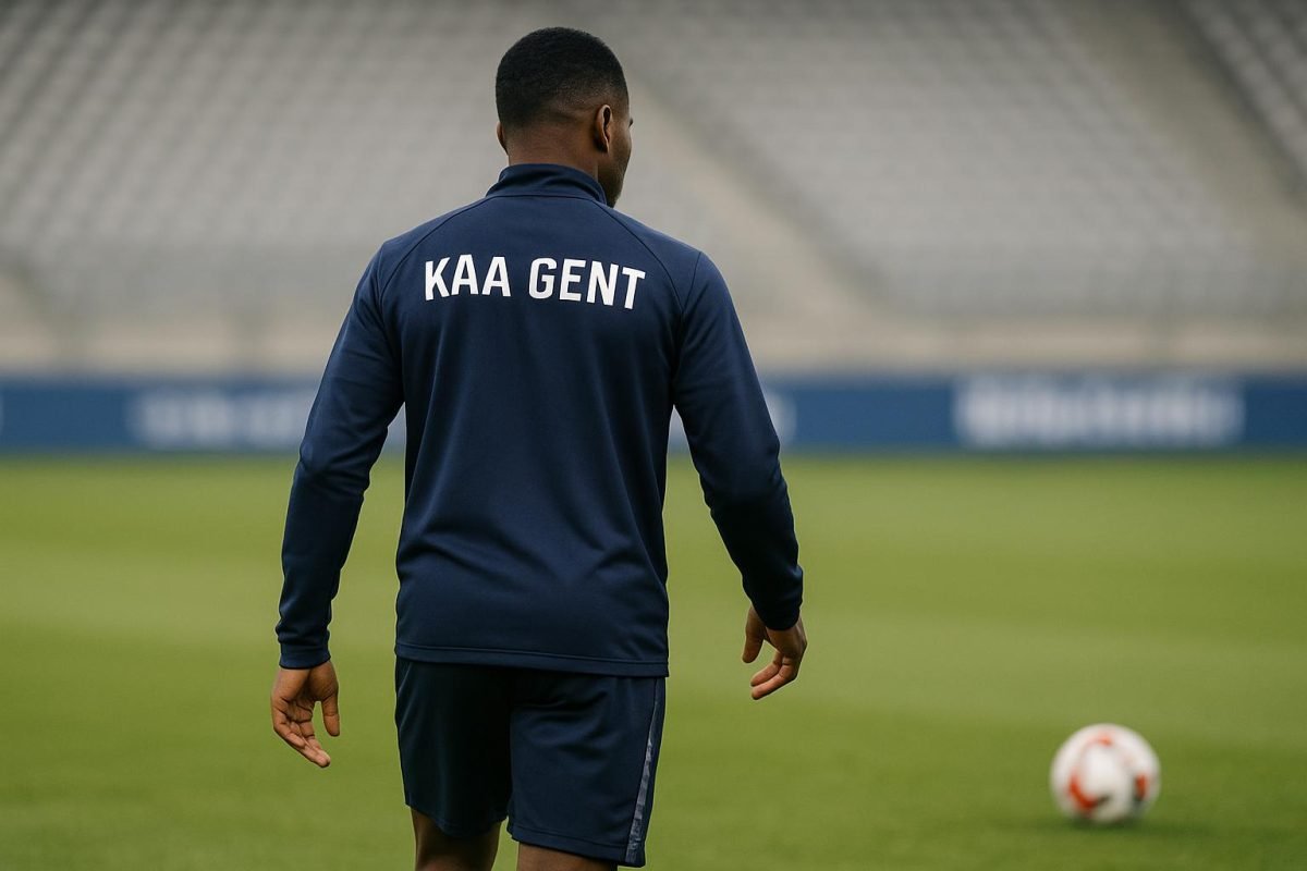 Hyllarion Goore van KAA Gent tijdens een trainingsmoment