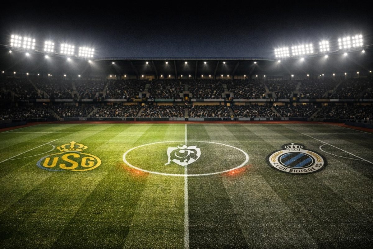 Speeldag 28 analyse-overzicht met Union SG als winnaar en Club Brugge als verliezer in een datagedreven stadionvisual.