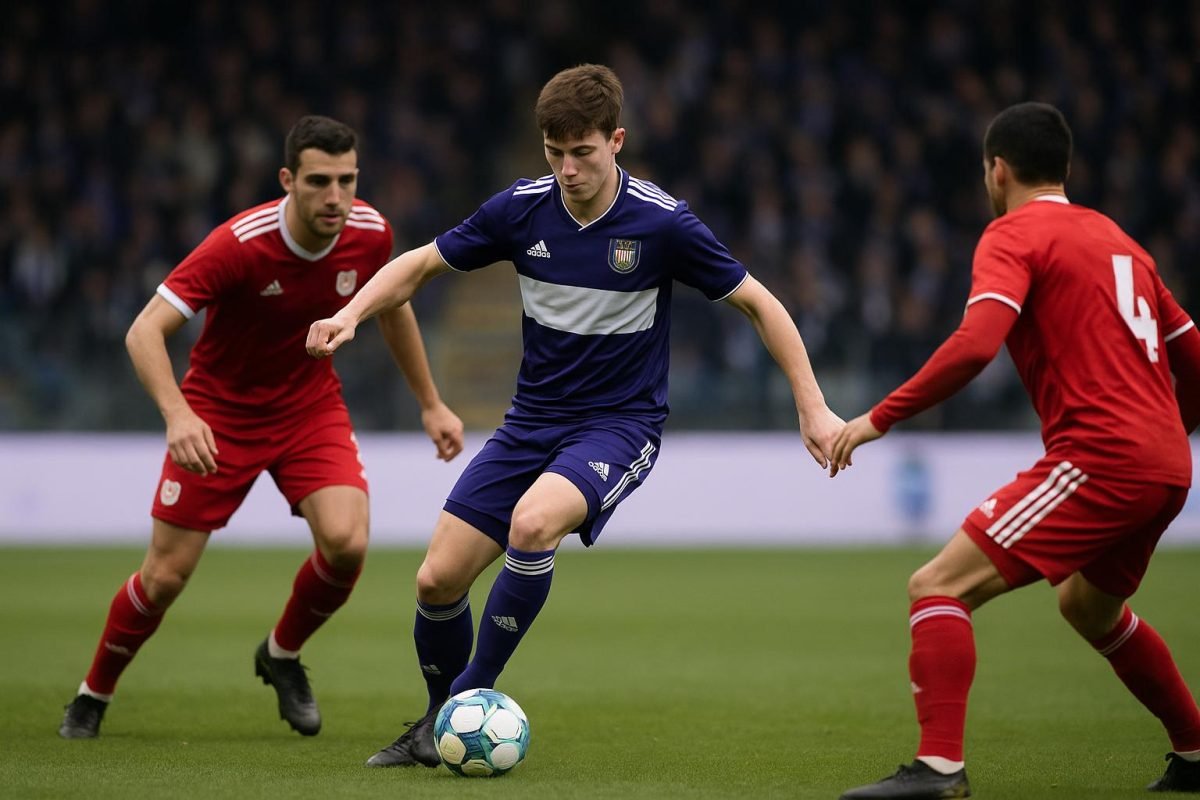 Nathan De Cat in actie voor RSC Anderlecht tijdens een wedstrijdmoment