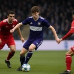 Nathan De Cat in actie voor RSC Anderlecht tijdens een wedstrijdmoment