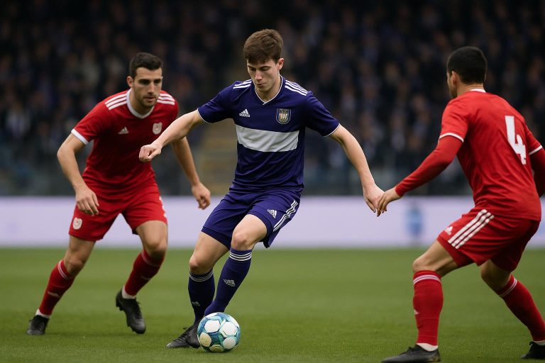 Nathan De Cat in actie voor RSC Anderlecht tijdens een wedstrijdmoment