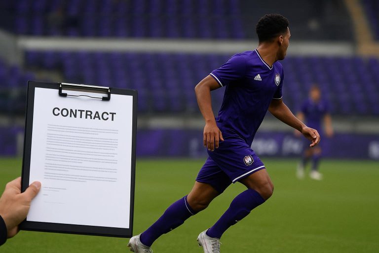 Nathan De Cat in actie voor RSC Anderlecht tijdens een wedstrijd in de Jupiler Pro League