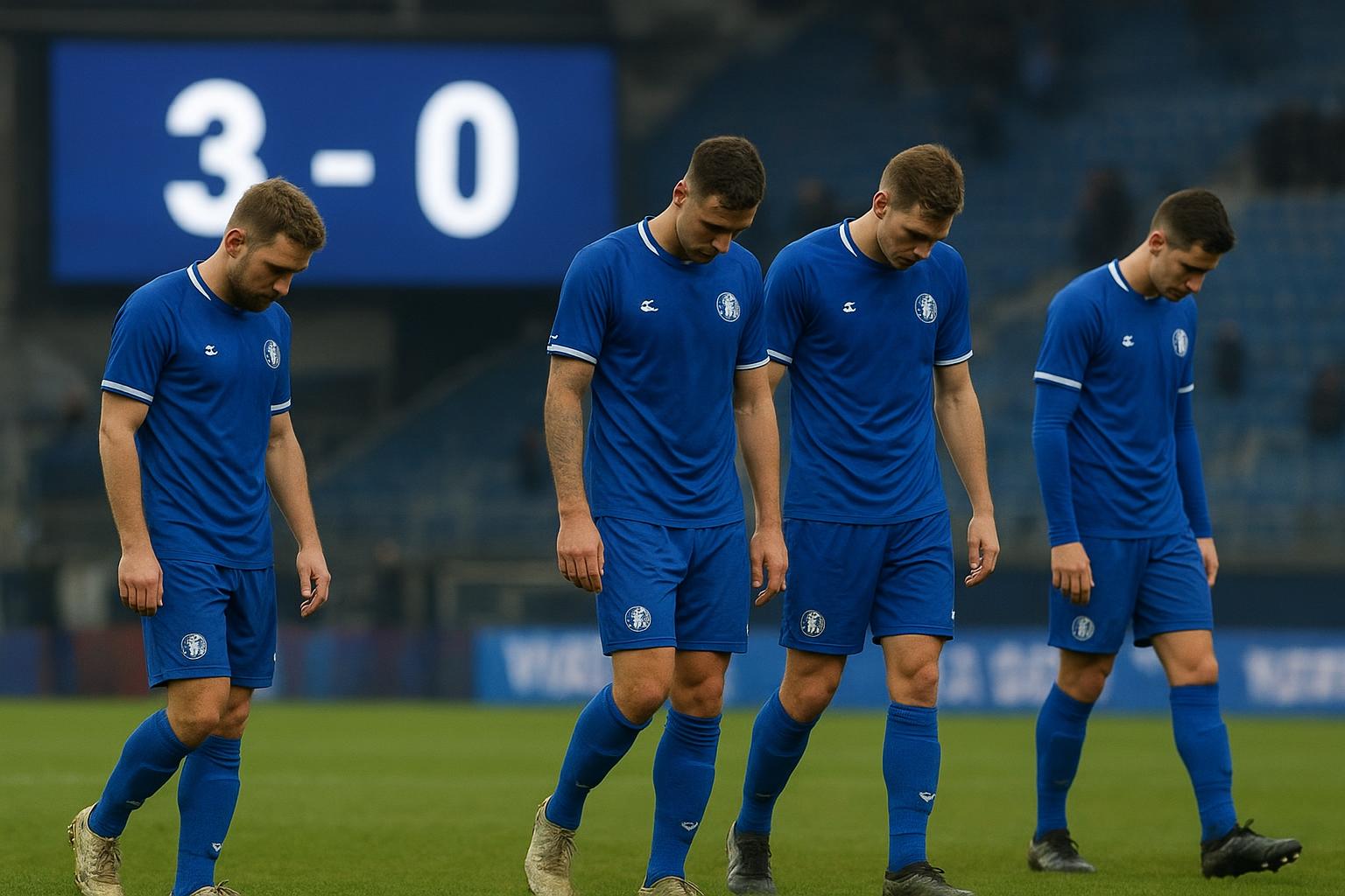 Teleurgestelde spelers van KAA Gent na de 3-0-nederlaag op het veld van KRC Genk