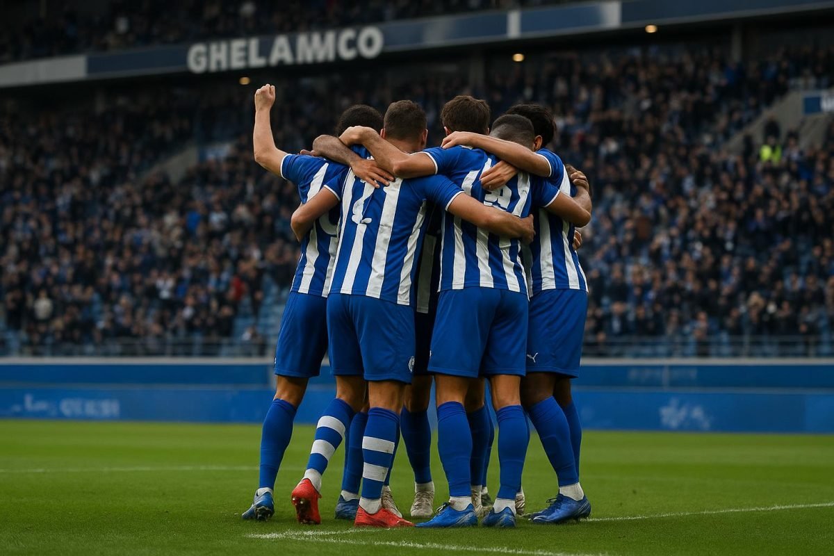 Spelers van KAA Gent vieren een doelpunt in de Ghelamco Arena tijdens de match tegen KV Mechelen.